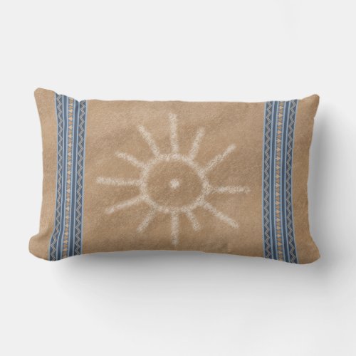 Southwest Sun Petroglyph Design Blue Border Lumbar Pillow