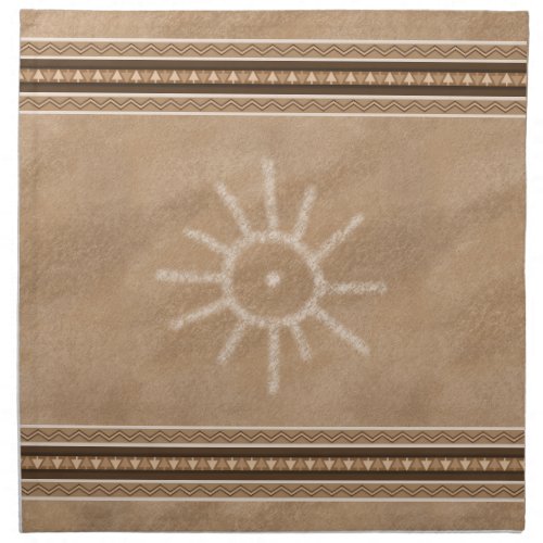 Southwest Sun Petroglyph Design Brown Border Cloth Napkin