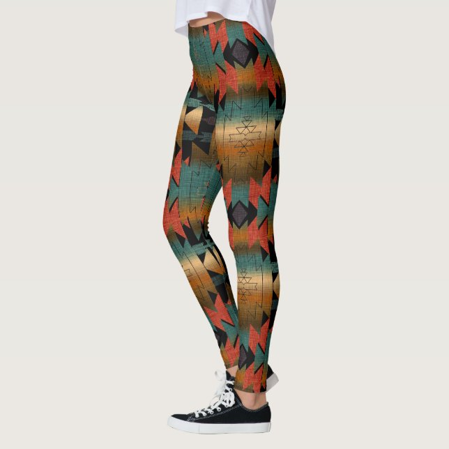 Southwest Sunset Beautiful Boho Colors Leggings (Left)