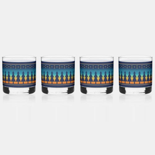 Southwest Sunset Pines Blue Color Whiskey Glass