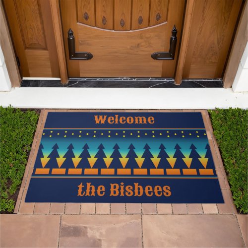 Southwest Sunset Pines Blue Personalized Doormat