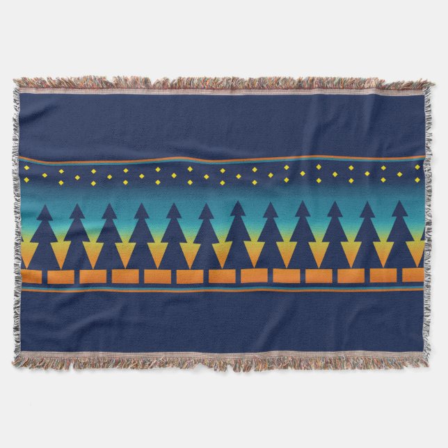 Southwest Sunset Pines Blue Throw Blanket (Front)