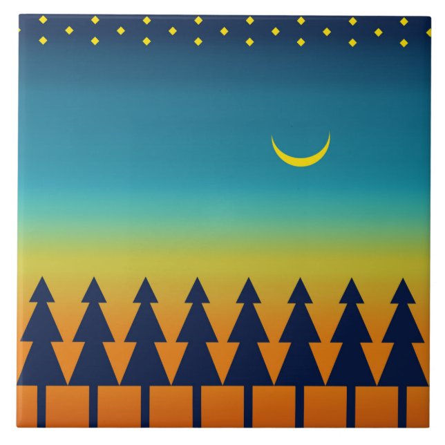 Southwest Sunset Pines Moon Ceramic Tile (Front)