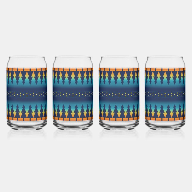 Southwest Sunset Pines Saddle Blanket Style Design Can Glass (Front)