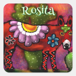 Southwest Talavera-Style Donkey Personalized Square Sticker