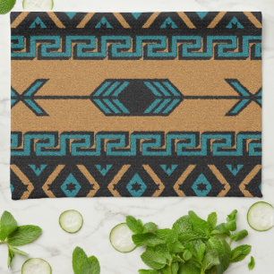 Southwest Tan And Turquoise Aztec Pattern Towel