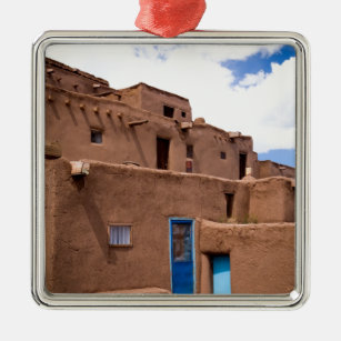 Southwest Taos Adobe Pueblo House New Mexico Metal Ornament