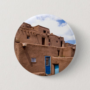 Southwest Taos Adobe Pueblo House New Mexico Pinback Button