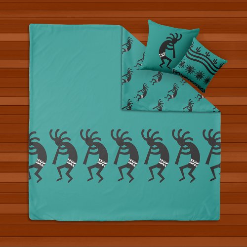 Southwest Teal And Black Kokopelli Design Duvet Cover