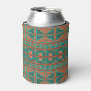 Southwest Teal Copper Colors Geometric Pattern Can Cooler