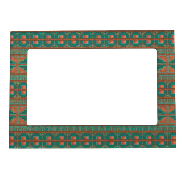 Southwest Teal Copper Colors Geometric Pattern Magnetic Frame (Front)