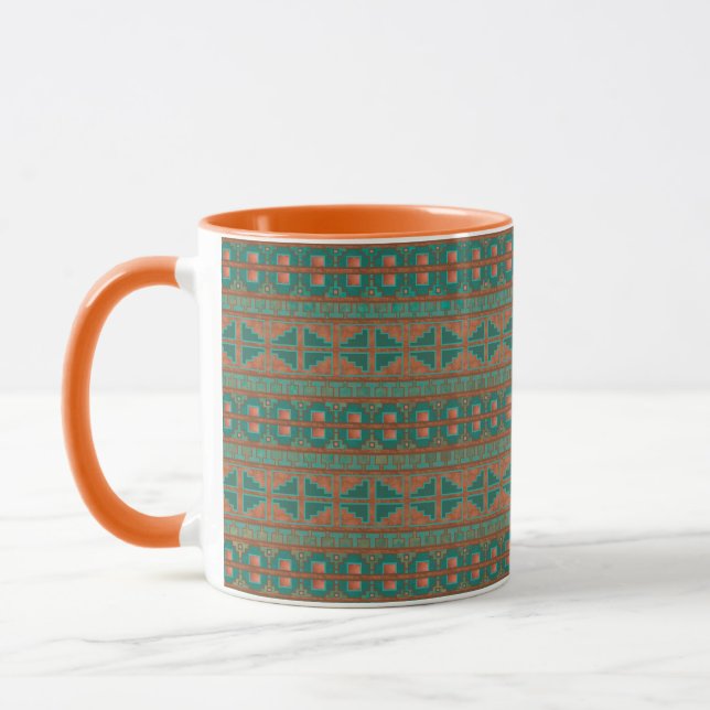 Southwest Teal Copper Colors Geometric Pattern Mug (Left)