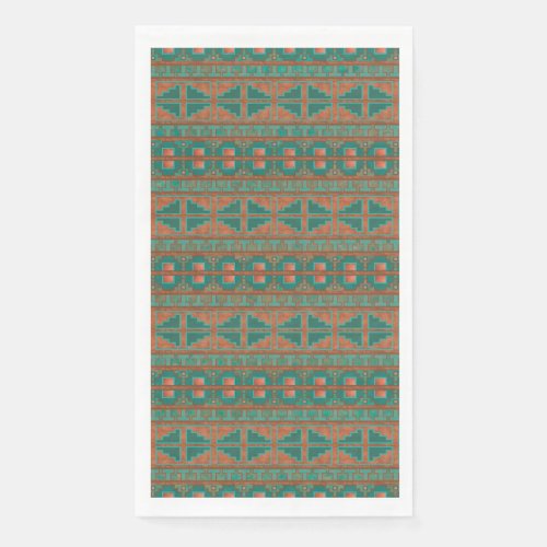 Southwest Teal Copper Colors Geometric Pattern Paper Guest Towels