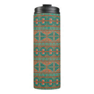 Southwest Teal Copper Colors Geometric Pattern Thermal Tumbler