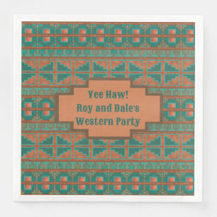 Southwest Teal Copper Geometric Personalized Paper Dinner Napkins