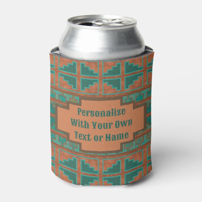 Southwest Teal Copper Geometric Print Personalized Can Cooler (Can Front)