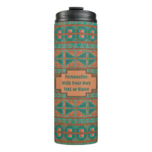 Southwest Teal Copper Geometric Print Personalized Thermal Tumbler