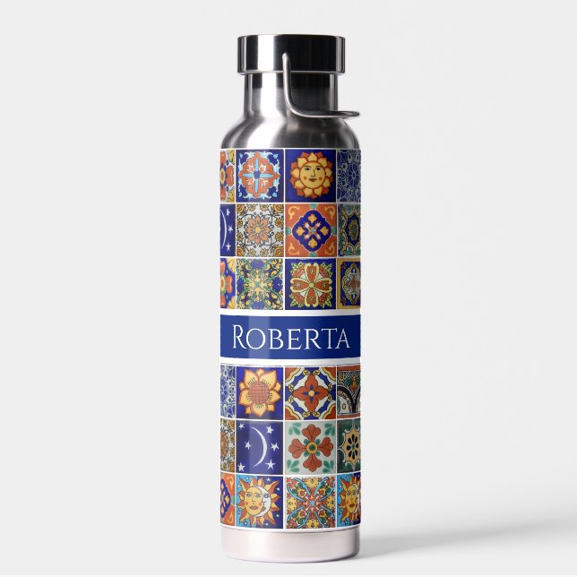 Southwest Tile Design Personalize Name Colorful Water Bottle (Left)