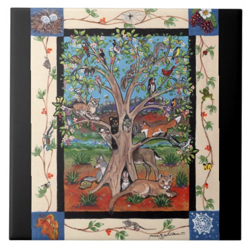Southwest Tree of Life Animal Wildlife Seasons Art Ceramic Tile
