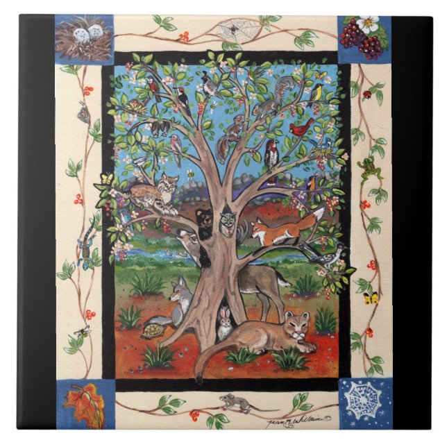 Southwest Tree of Life Animal Wildlife Seasons Art Ceramic Tile (Front)