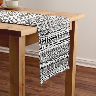 Southwest Tribal Aztec Pattern Black and White Short Table Runner