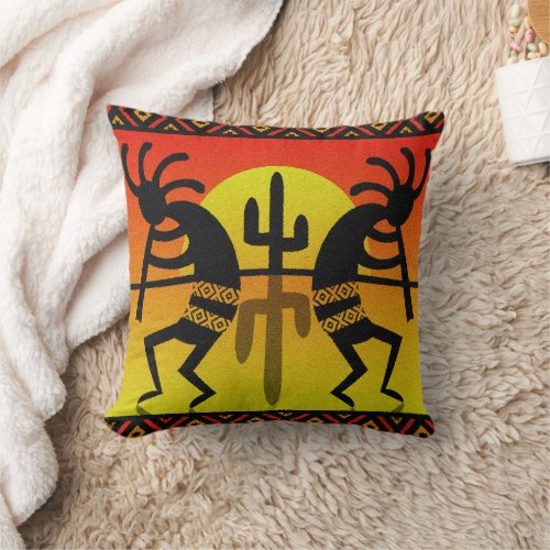 Southwest Tribal Cactus  Kokopelli Design Throw Pillow