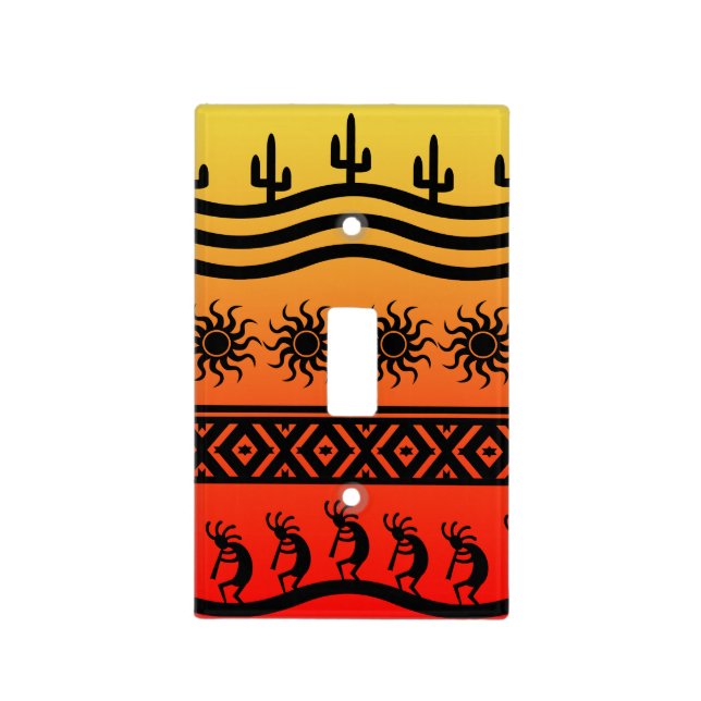 Southwest Tribal Desert Sun Cactus Kokopelli Light Switch Cover (Front)