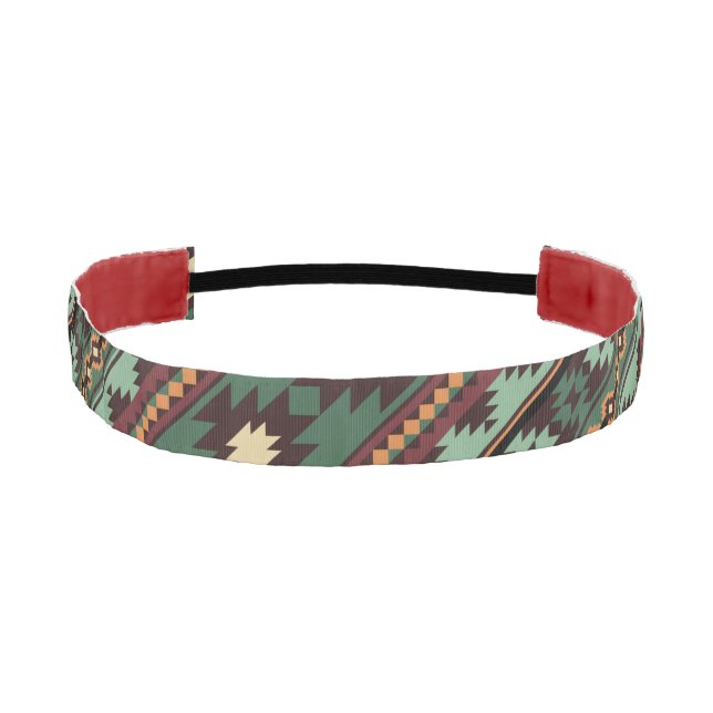 Southwest tribal green brown athletic headband (Front)