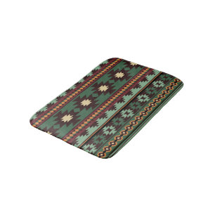 Southwest tribal green brown bathroom mat