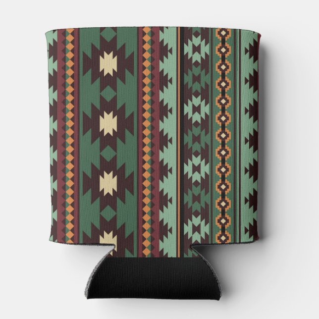 Southwest tribal green brown can cooler (Back)