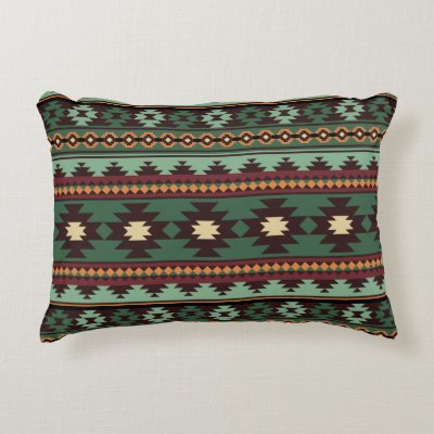 Tribal Batik Mint Emerald Green And Blue Decorative Pillow