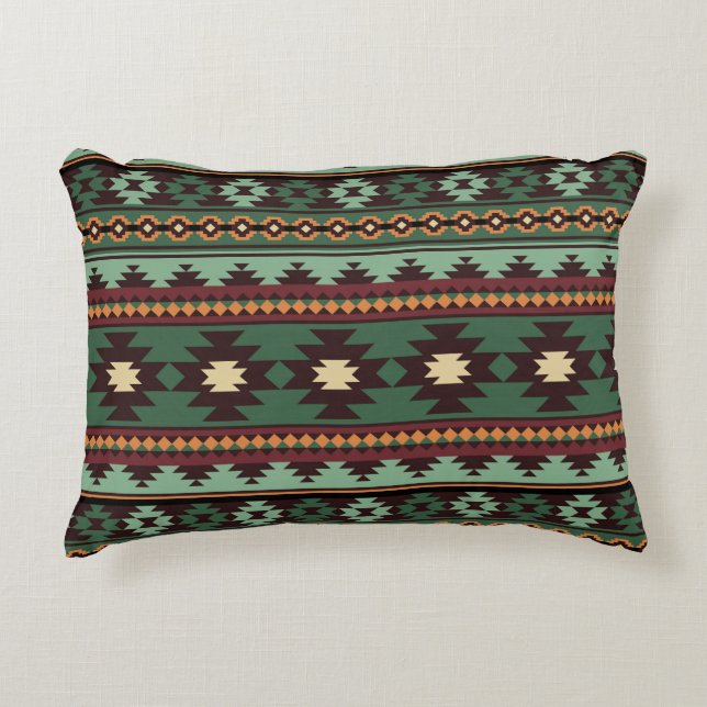 Southwest tribal green brown decorative pillow (Front)