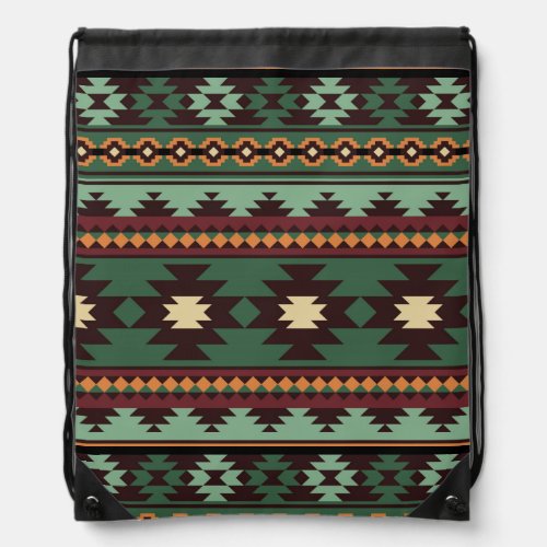 Southwest tribal green brown drawstring bag