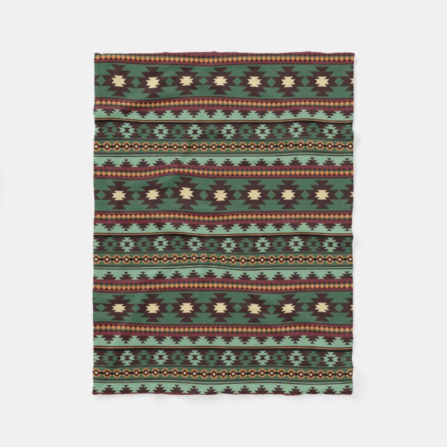 Southwest tribal green brown fleece blanket (Front)