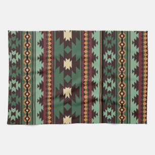 Southwest tribal green brown kitchen towel