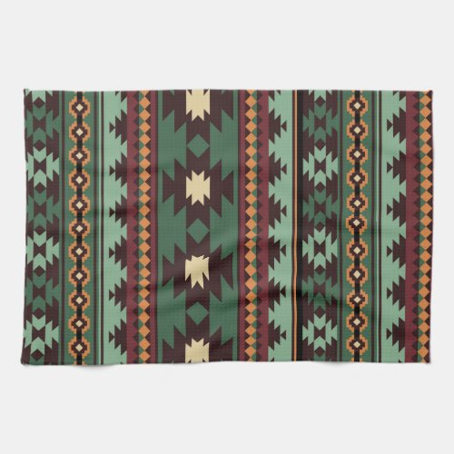 Southwest tribal green brown kitchen towel