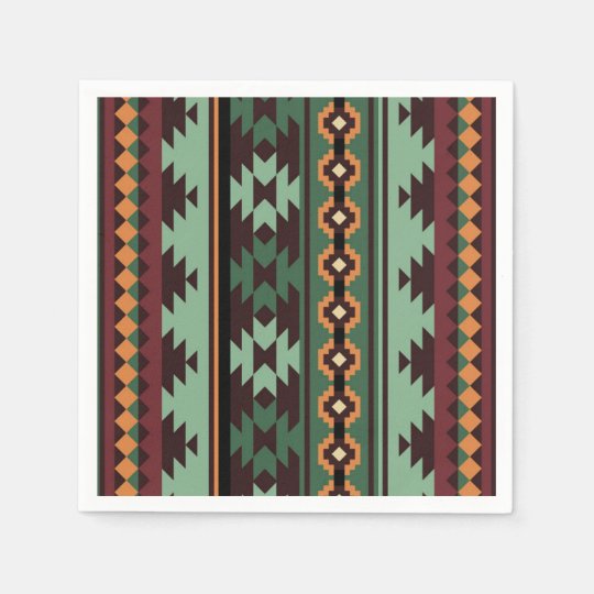 Southwest tribal green brown paper napkins