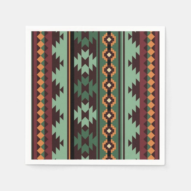 Southwest tribal green brown paper napkins (Front)