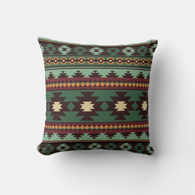 Southwest tribal green brown throw pillow (Front)