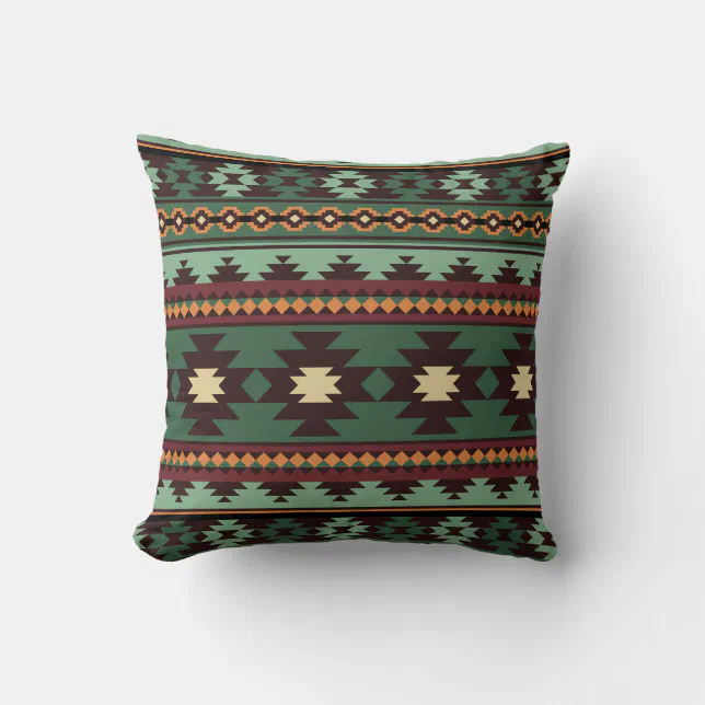 Southwest tribal green brown throw pillow Zazzle