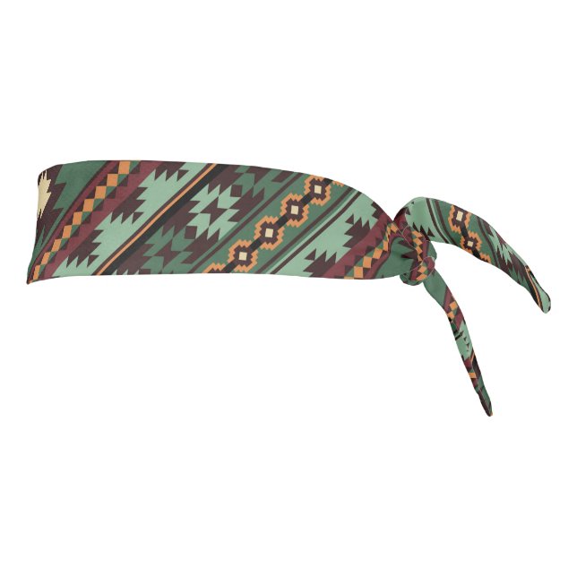 Southwest tribal green brown tie headband (Rotate 90)