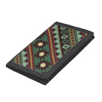 Southwest tribal green brown trifold wallet