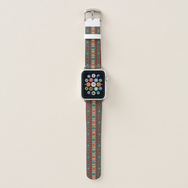 Southwest Tribal Pattern Turquoise Terracotta Apple Watch Band (Front)