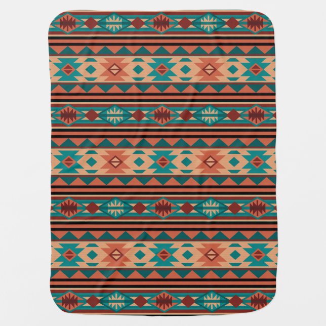 Southwest Tribal Pattern Turquoise Terracotta Baby Blanket (Front)