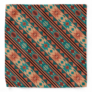Southwest Tribal Pattern Turquoise Terracotta Bandana