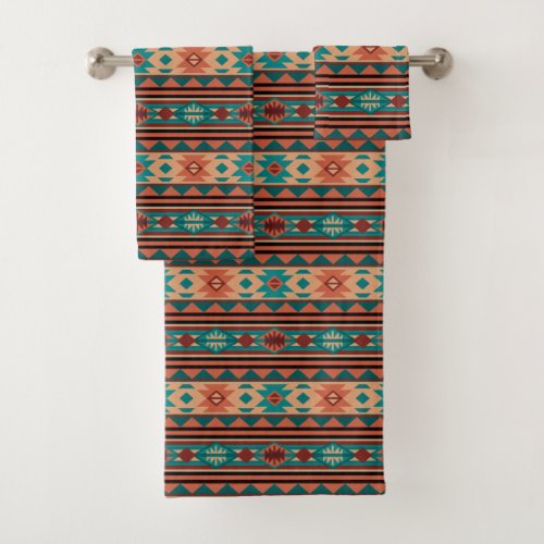 Southwest Tribal Pattern Turquoise Terracotta Bath Towel Set