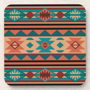 Southwest Tribal Pattern Turquoise Terracotta Beverage Coaster