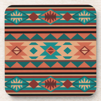 Southwest Tribal Pattern Turquoise Terracotta Beverage Coaster