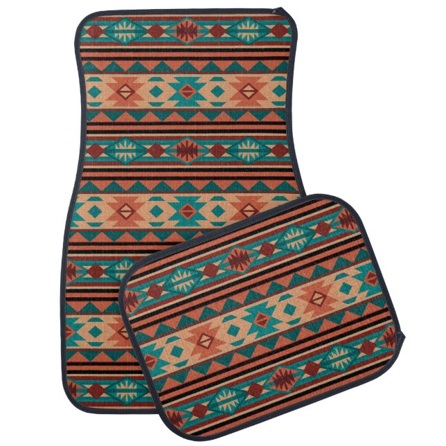 Southwest Tribal Pattern Turquoise Terracotta Car Mat (Set)