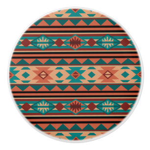 Southwest Tribal Pattern Turquoise Terracotta Ceramic Knob